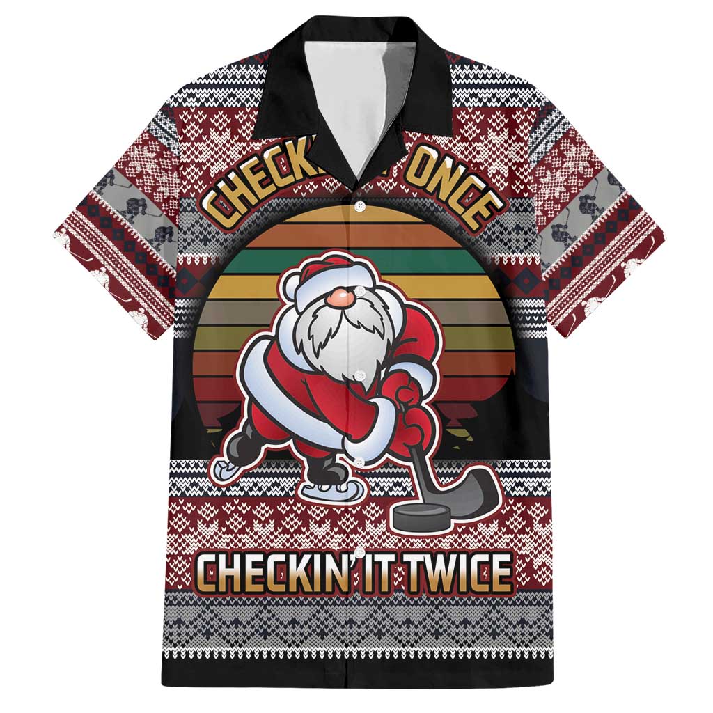 Hockey Checking It Once Checking It Twice Family Matching Short Sleeve Bodycon Dress and Hawaiian Shirt Santa Playing Ice Hockey Christmas DT04 - Wonder Print Shop