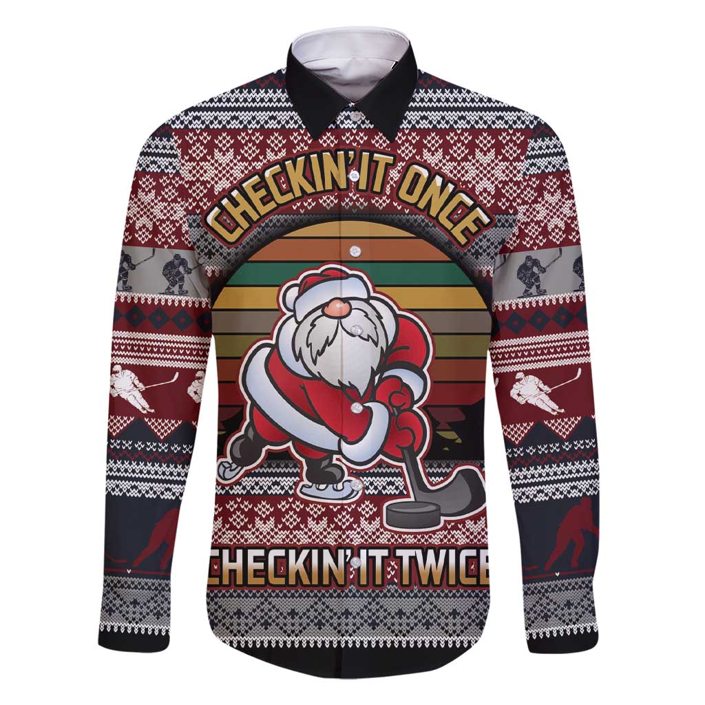 Hockey Checking It Once Checking It Twice Family Matching Short Sleeve Bodycon Dress and Hawaiian Shirt Santa Playing Ice Hockey Christmas DT04 - Wonder Print Shop