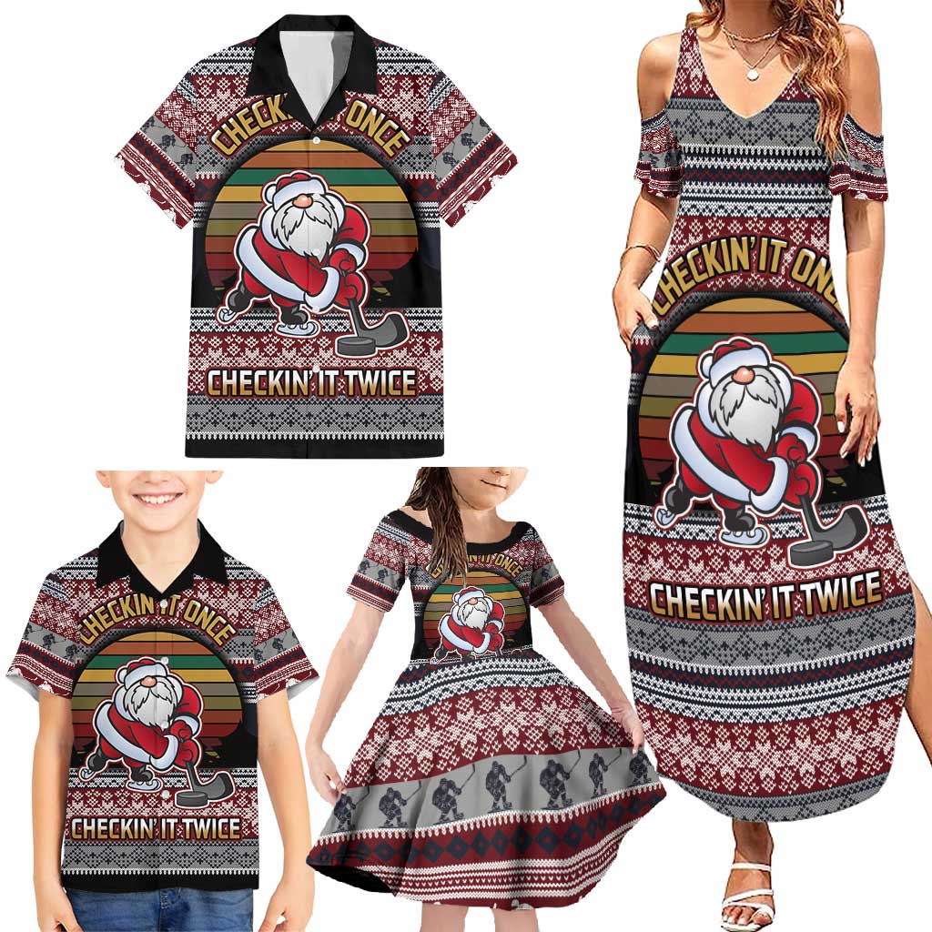 Hockey Checking It Once Checking It Twice Family Matching Summer Maxi Dress and Hawaiian Shirt Santa Playing Ice Hockey Christmas DT04 - Wonder Print Shop