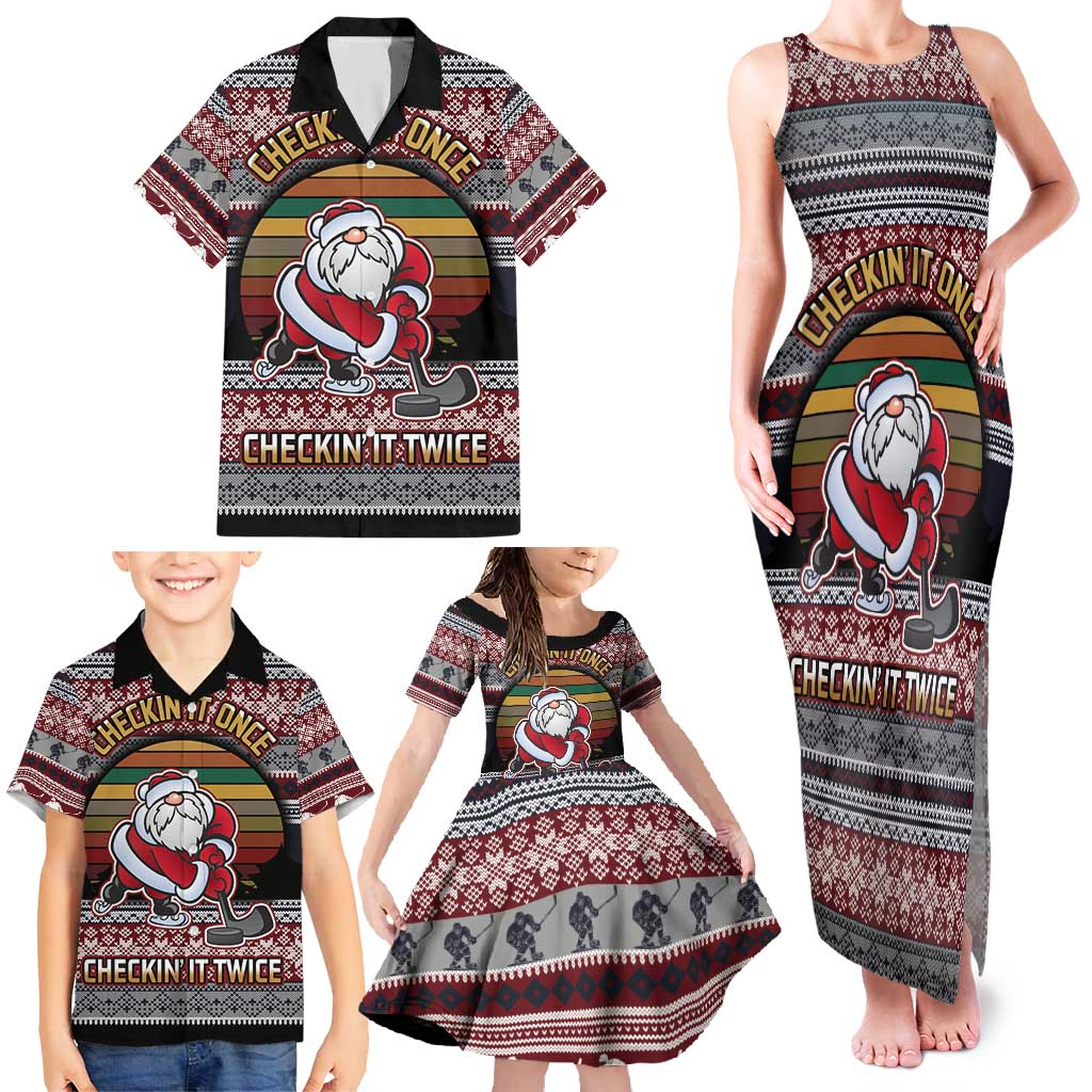Hockey Checking It Once Checking It Twice Family Matching Tank Maxi Dress and Hawaiian Shirt Santa Playing Ice Hockey Christmas DT04 - Wonder Print Shop