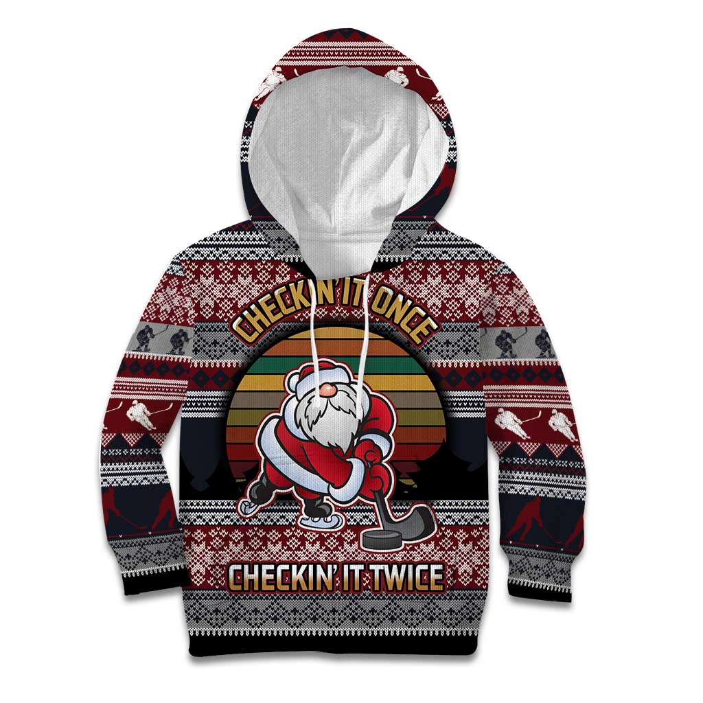 Hockey Checking It Once Checking It Twice Kid Hoodie Santa Playing Ice Hockey Christmas DT04 - Wonder Print Shop