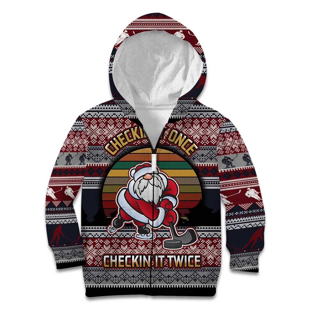 Hockey Checking It Once Checking It Twice Kid Hoodie Santa Playing Ice Hockey Christmas DT04 - Wonder Print Shop