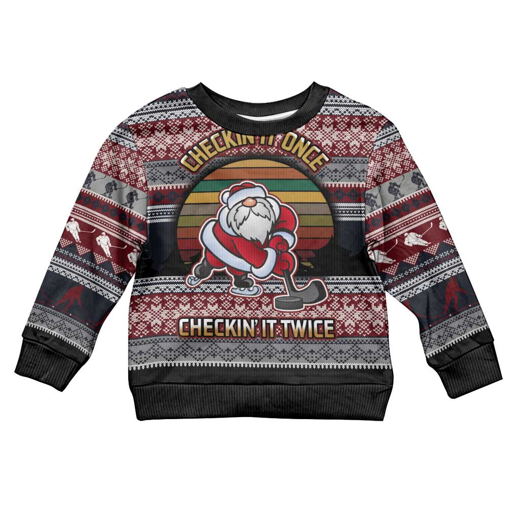 Hockey Checking It Once Checking It Twice Kid Ugly Christmas Sweater Santa Playing Ice Hockey Christmas DT04 - Wonder Print Shop