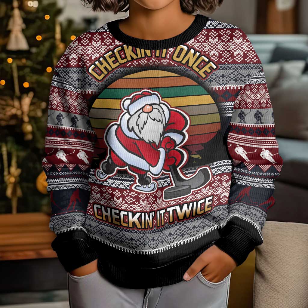 Hockey Checking It Once Checking It Twice Kid Ugly Christmas Sweater Santa Playing Ice Hockey Christmas DT04 - Wonder Print Shop