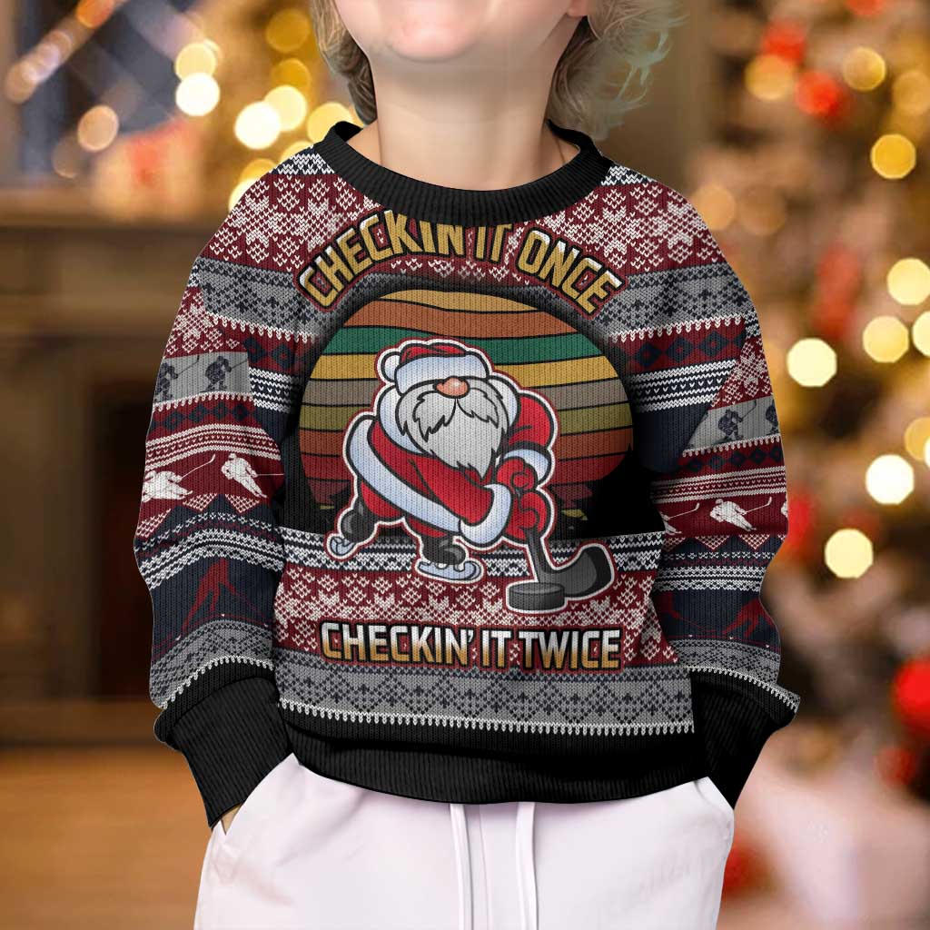 Hockey Checking It Once Checking It Twice Kid Ugly Christmas Sweater Santa Playing Ice Hockey Christmas DT04 - Wonder Print Shop