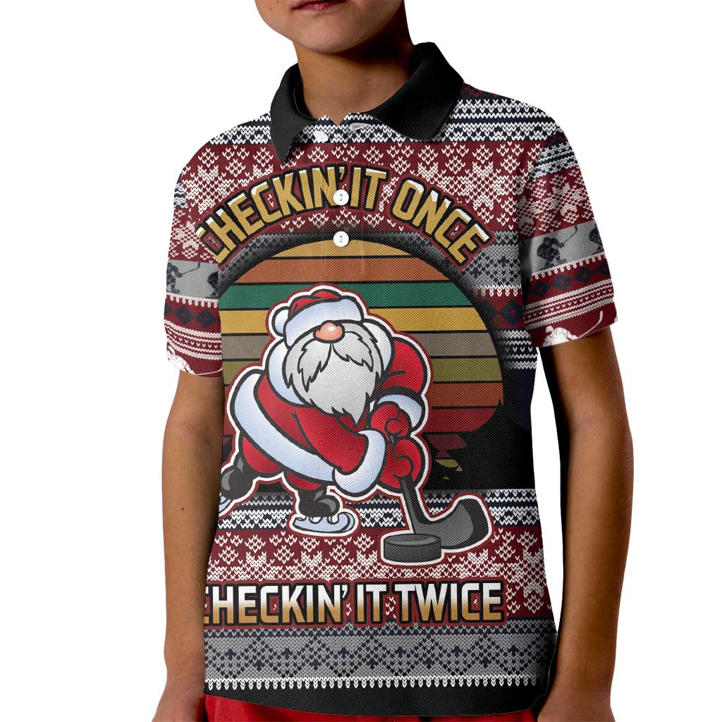 Hockey Checking It Once Checking It Twice Kid Polo Shirt Santa Playing Ice Hockey Christmas DT04 - Wonder Print Shop