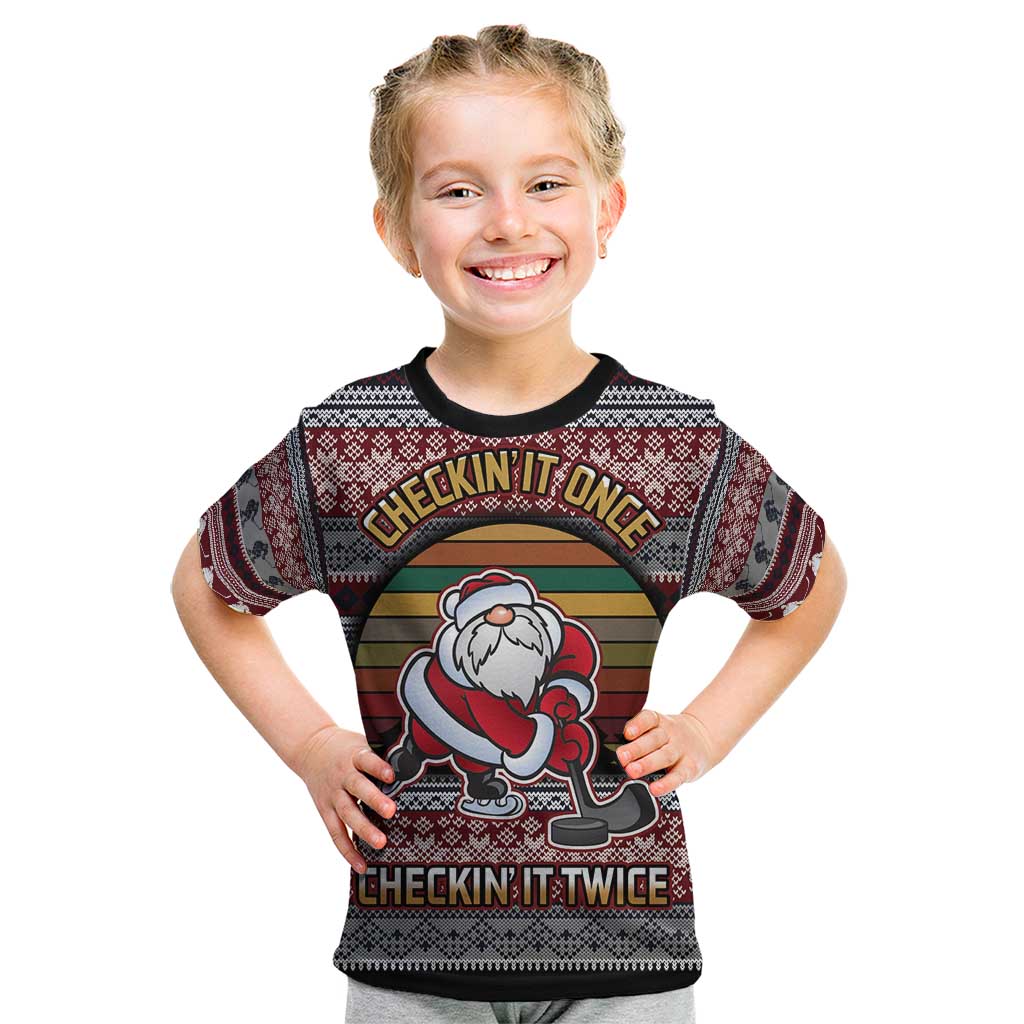 Hockey Checking It Once Checking It Twice Kid T Shirt Santa Playing Ice Hockey Christmas DT04 - Wonder Print Shop