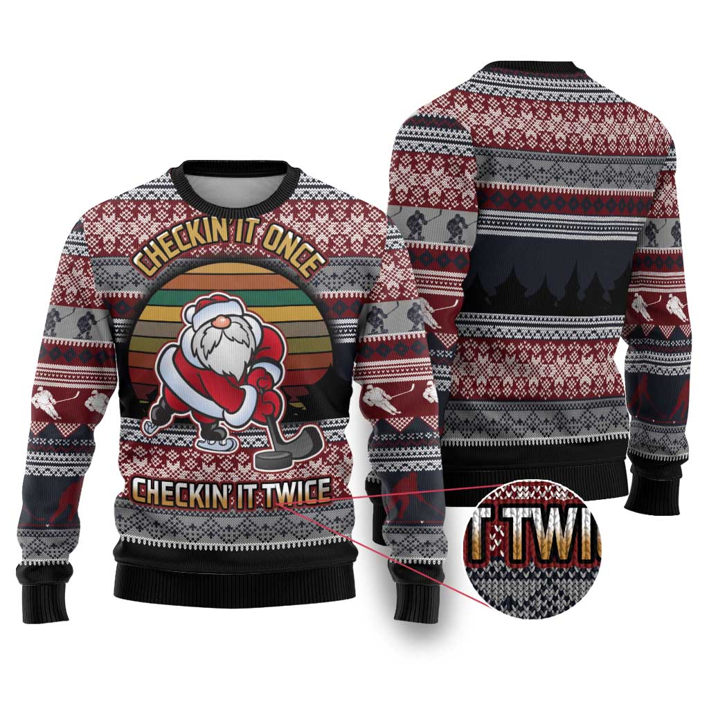 Hockey Checking It Once Checking It Twice Ugly Christmas Sweater Santa Playing Ice Hockey Christmas DT04 - Wonder Print Shop