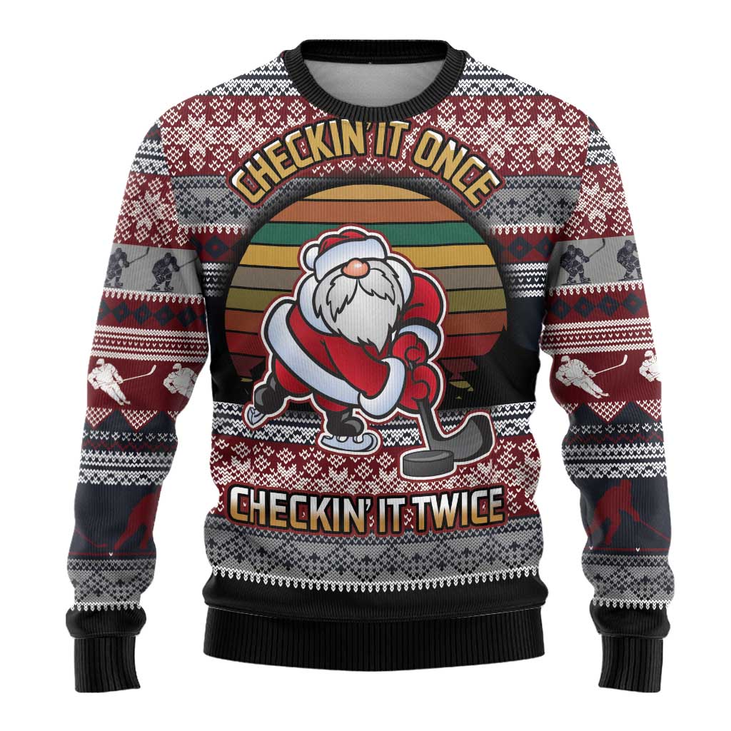 Hockey Checking It Once Checking It Twice Ugly Christmas Sweater Santa Playing Ice Hockey Christmas DT04 - Wonder Print Shop