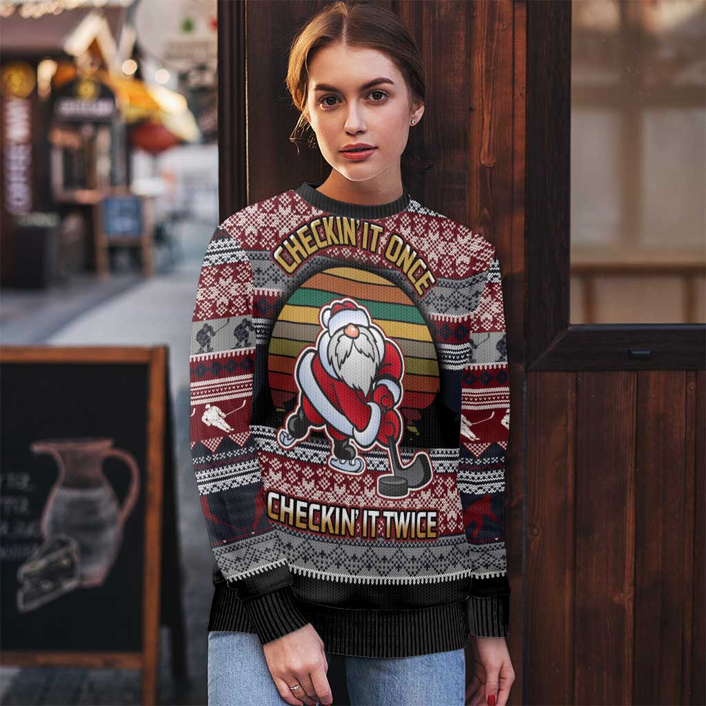 Hockey Checking It Once Checking It Twice Ugly Christmas Sweater Santa Playing Ice Hockey Christmas DT04 - Wonder Print Shop