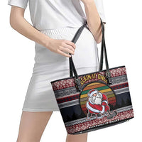 Hockey Checking It Once Checking It Twice Leather Tote Bag Santa Playing Ice Hockey Christmas DT04 - Wonder Print Shop