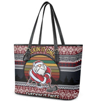 Hockey Checking It Once Checking It Twice Leather Tote Bag Santa Playing Ice Hockey Christmas DT04 - Wonder Print Shop