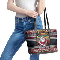 Hockey Checking It Once Checking It Twice Leather Tote Bag Santa Playing Ice Hockey Christmas DT04 - Wonder Print Shop