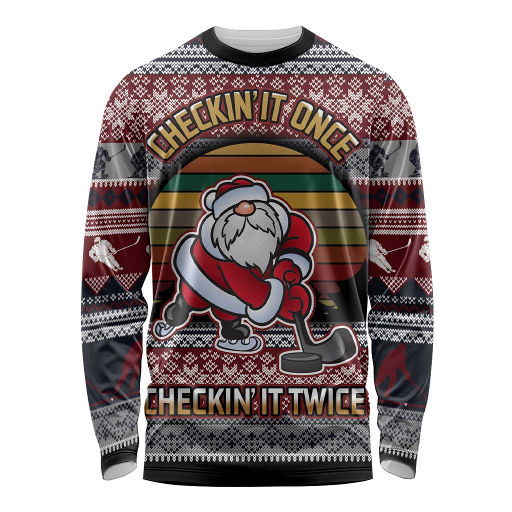 Hockey Checking It Once Checking It Twice Long Sleeve Shirt Santa Playing Ice Hockey Christmas DT04 - Wonder Print Shop