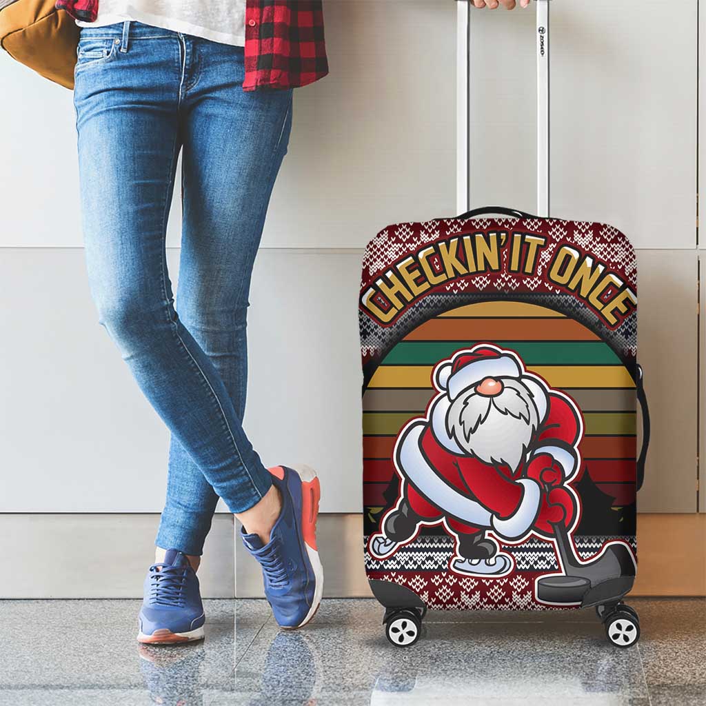 Hockey Checking It Once Checking It Twice Luggage Cover Santa Playing Ice Hockey Christmas DT04 - Wonder Print Shop