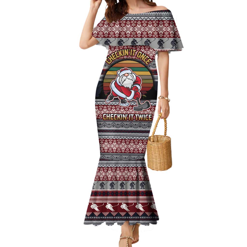 Hockey Checking It Once Checking It Twice Mermaid Dress Santa Playing Ice Hockey Christmas DT04 - Wonder Print Shop