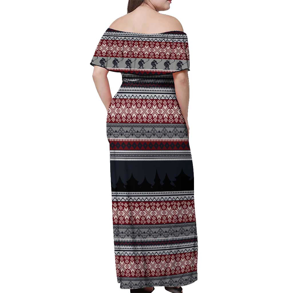 Hockey Checking It Once Checking It Twice Off Shoulder Maxi Dress Santa Playing Ice Hockey Christmas DT04 - Wonder Print Shop
