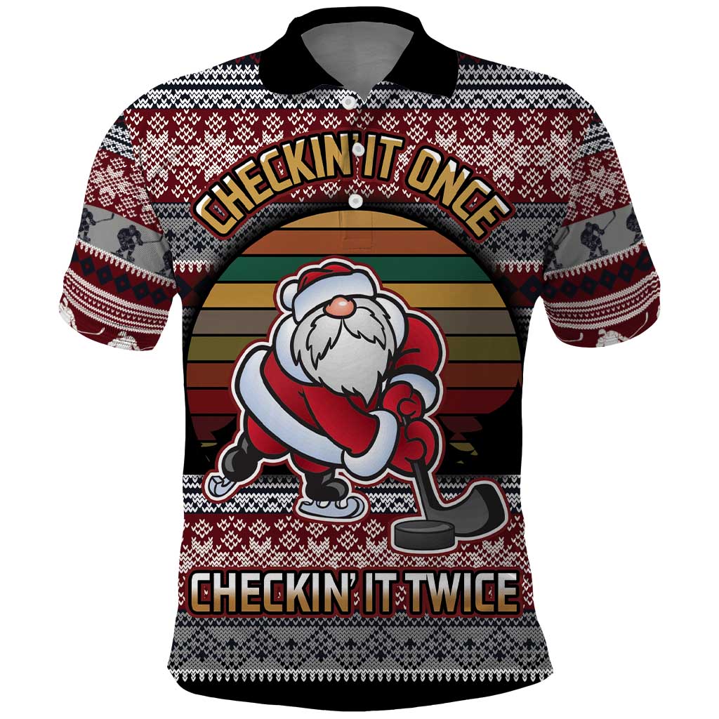 Hockey Checking It Once Checking It Twice Polo Shirt Santa Playing Ice Hockey Christmas DT04 - Wonder Print Shop
