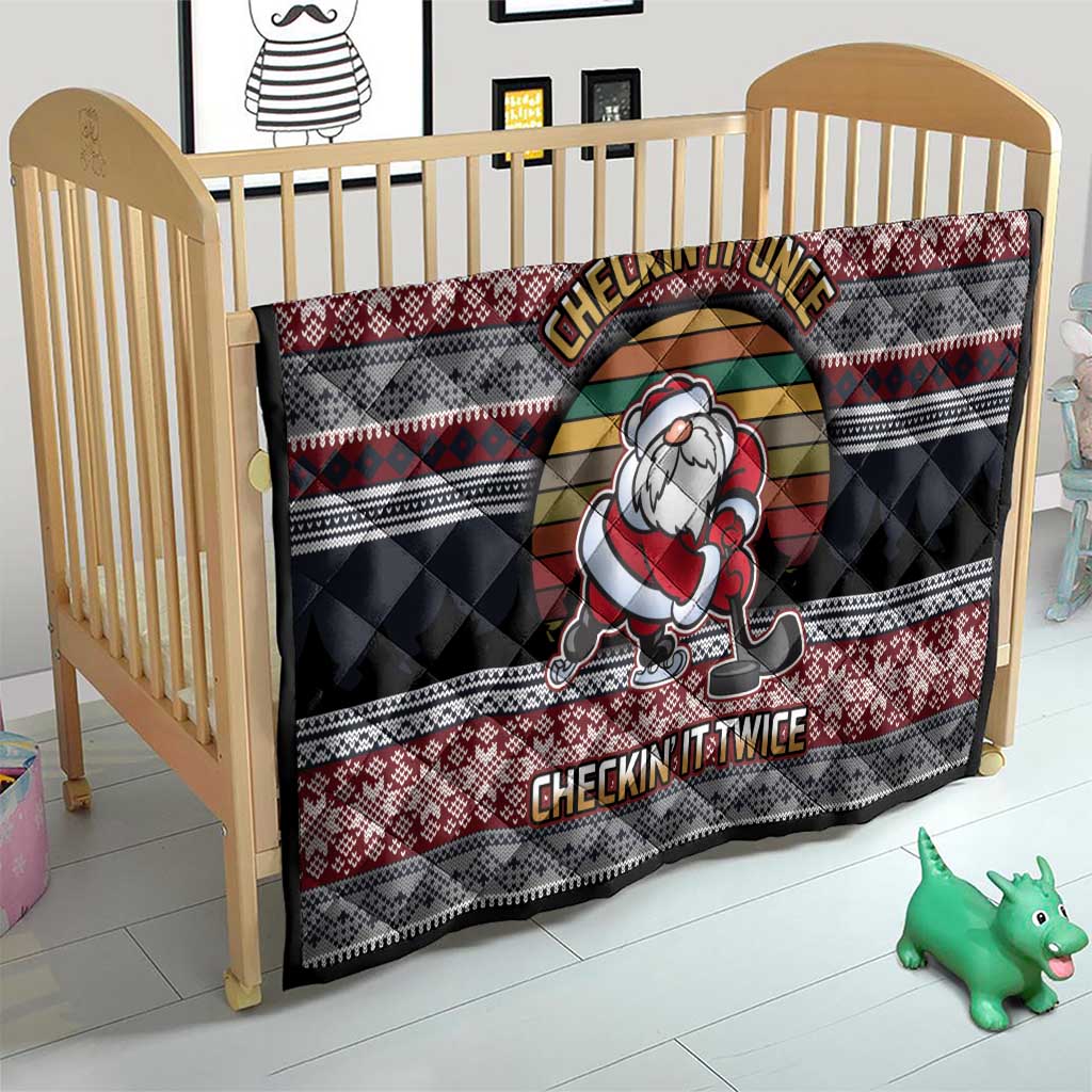 Hockey Checking It Once Checking It Twice Quilt Santa Playing Ice Hockey Christmas DT04 - Wonder Print Shop