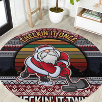 Hockey Checking It Once Checking It Twice Round Carpet Santa Playing Ice Hockey Christmas