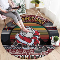 Hockey Checking It Once Checking It Twice Round Carpet Santa Playing Ice Hockey Christmas
