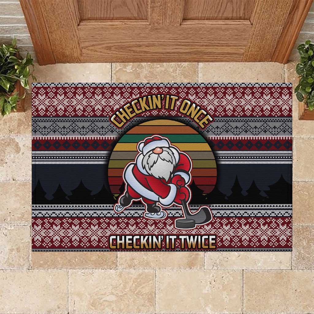 Hockey Checking It Once Checking It Twice Rubber Doormat Santa Playing Ice Hockey Christmas DT04 - Wonder Print Shop