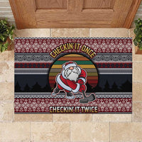 Hockey Checking It Once Checking It Twice Rubber Doormat Santa Playing Ice Hockey Christmas DT04 - Wonder Print Shop