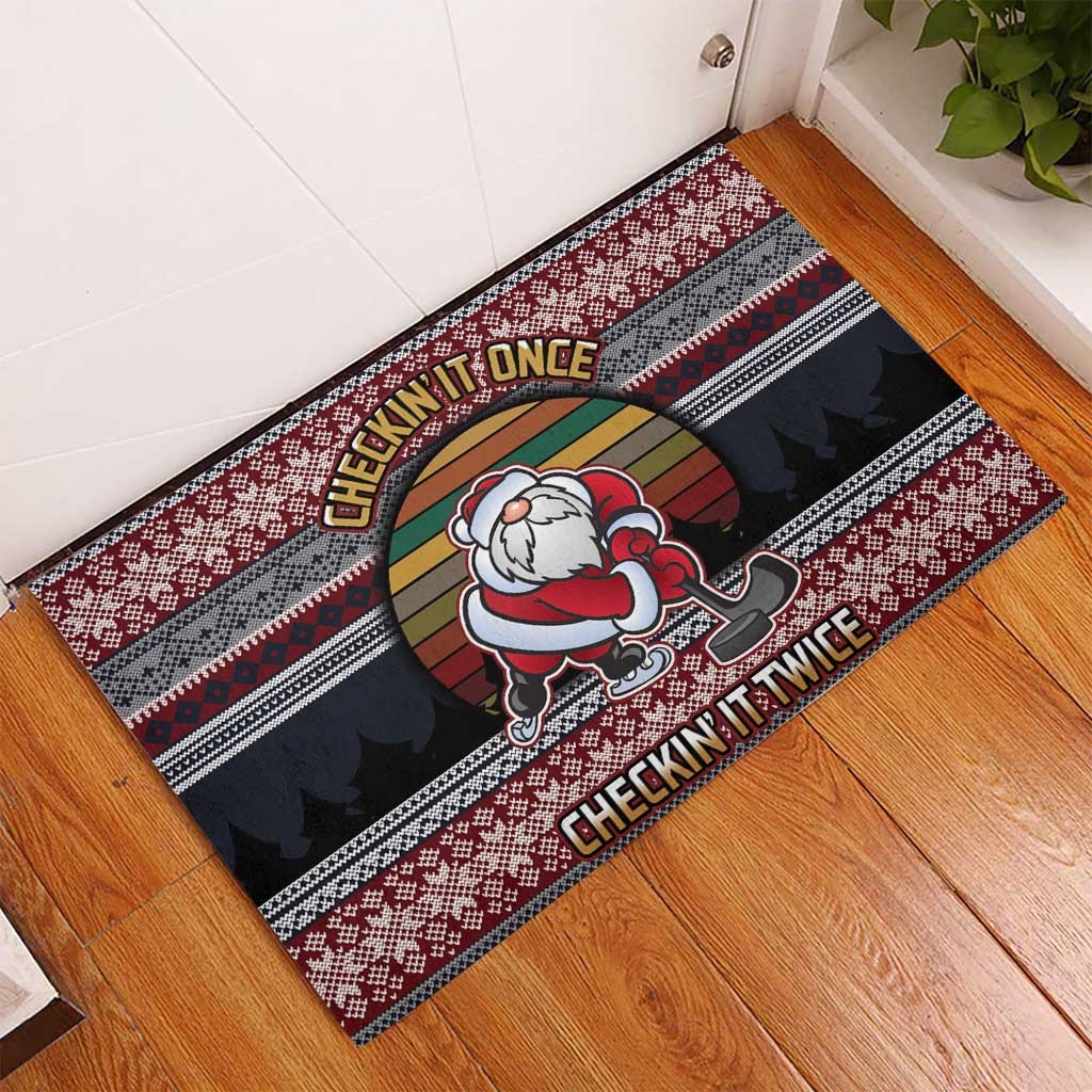 Hockey Checking It Once Checking It Twice Rubber Doormat Santa Playing Ice Hockey Christmas DT04 - Wonder Print Shop