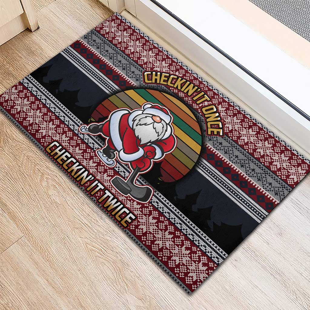 Hockey Checking It Once Checking It Twice Rubber Doormat Santa Playing Ice Hockey Christmas DT04 - Wonder Print Shop