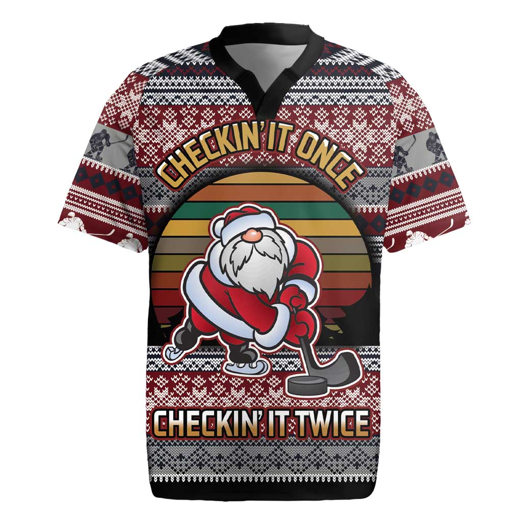 Hockey Checking It Once Checking It Twice Rugby Jersey Santa Playing Ice Hockey Christmas DT04 - Wonder Print Shop