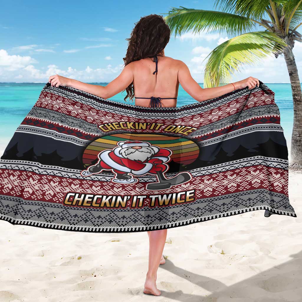 Hockey Checking It Once Checking It Twice Sarong Santa Playing Ice Hockey Christmas DT04 - Wonder Print Shop