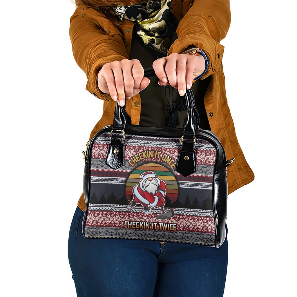 Hockey Checking It Once Checking It Twice Shoulder Handbag Santa Playing Ice Hockey Christmas