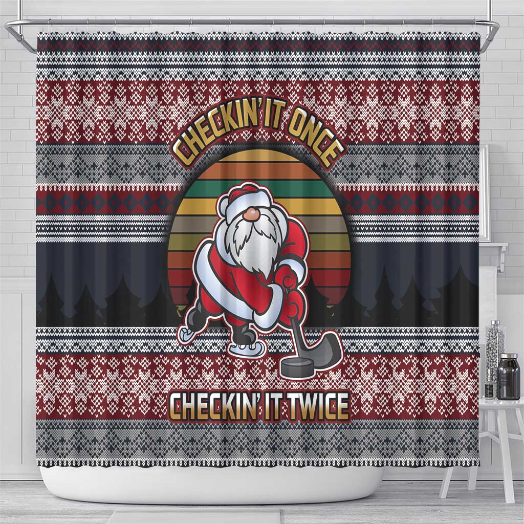 Hockey Checking It Once Checking It Twice Shower Curtain Santa Playing Ice Hockey Christmas