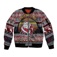 Hockey Checking It Once Checking It Twice Sleeve Zip Bomber Jacket Santa Playing Ice Hockey Christmas DT04 - Wonder Print Shop
