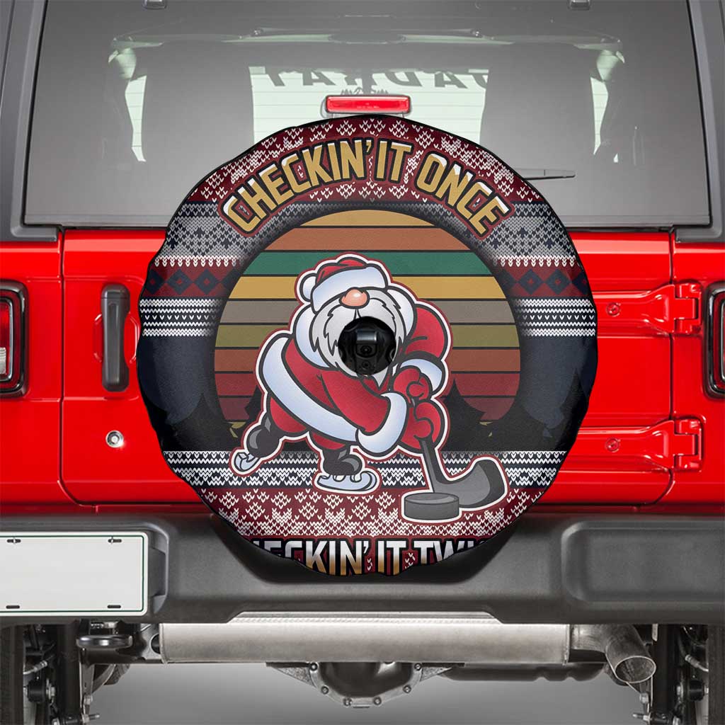Hockey Checking It Once Checking It Twice Spare Tire Cover Santa Playing Ice Hockey Christmas DT04 - Wonder Print Shop