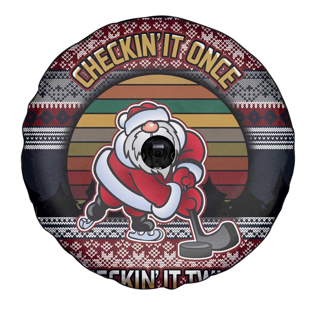 Hockey Checking It Once Checking It Twice Spare Tire Cover Santa Playing Ice Hockey Christmas DT04 - Wonder Print Shop