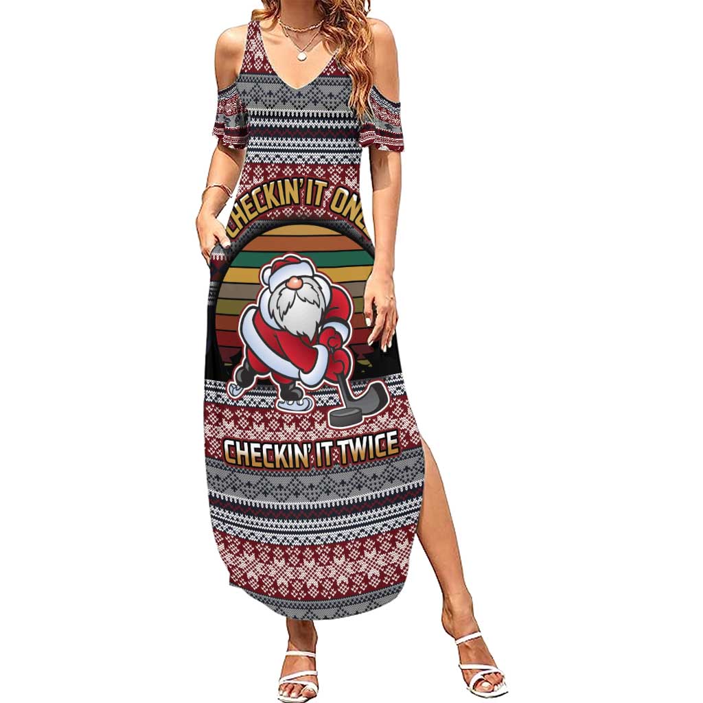 Hockey Checking It Once Checking It Twice Summer Maxi Dress Santa Playing Ice Hockey Christmas DT04 - Wonder Print Shop