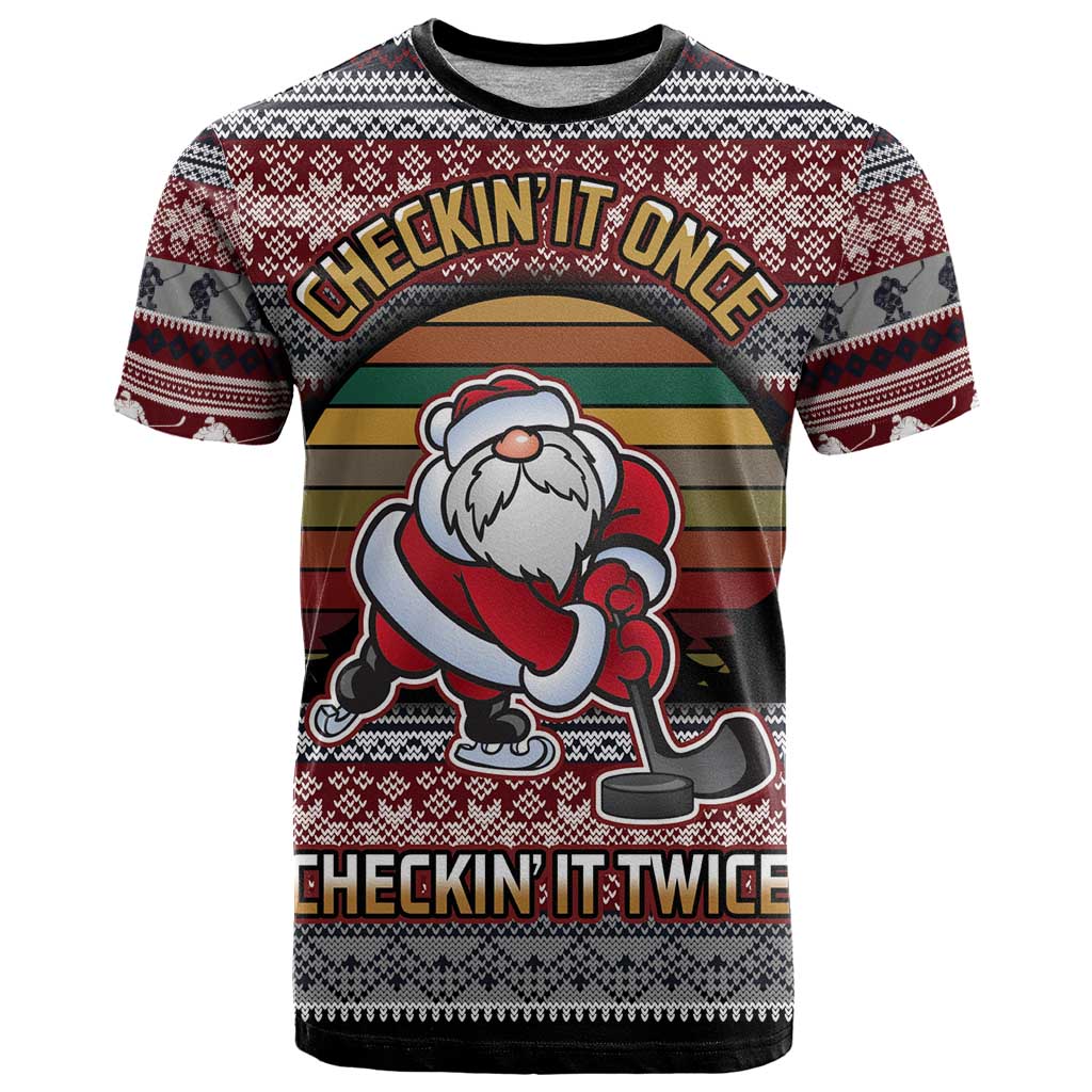 Hockey Checking It Once Checking It Twice T Shirt Santa Playing Ice Hockey Christmas DT04 - Wonder Print Shop