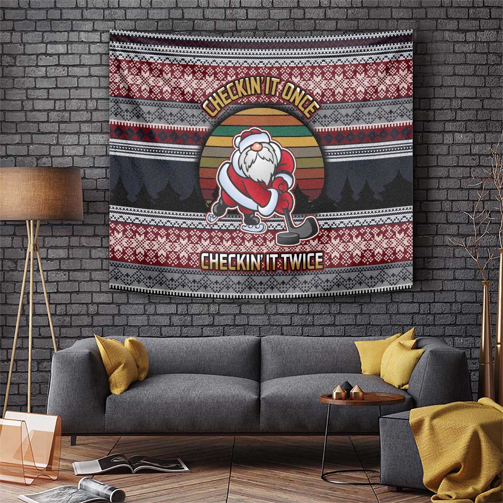 Hockey Checking It Once Checking It Twice Tapestry Santa Playing Ice Hockey Christmas DT04 - Wonder Print Shop