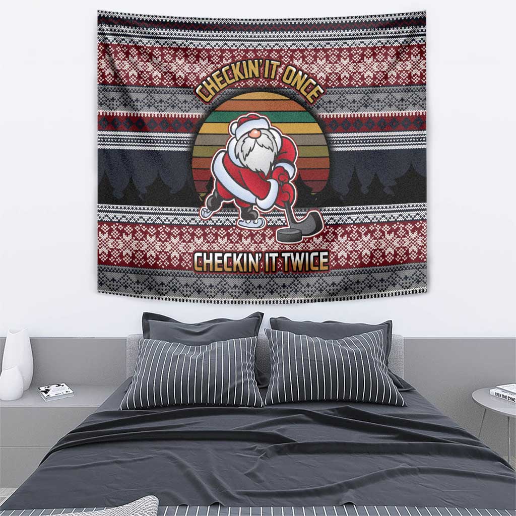 Hockey Checking It Once Checking It Twice Tapestry Santa Playing Ice Hockey Christmas DT04 - Wonder Print Shop