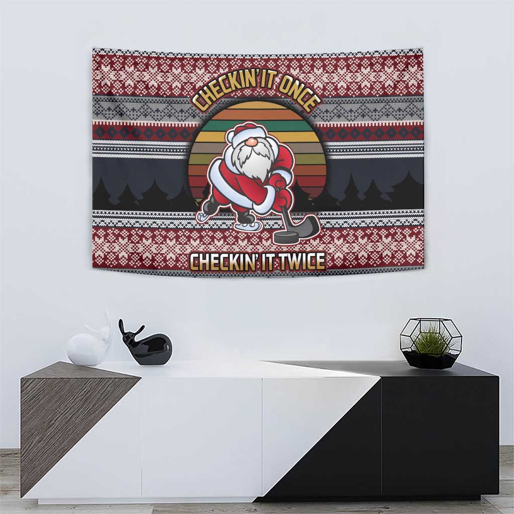 Hockey Checking It Once Checking It Twice Tapestry Santa Playing Ice Hockey Christmas DT04 - Wonder Print Shop