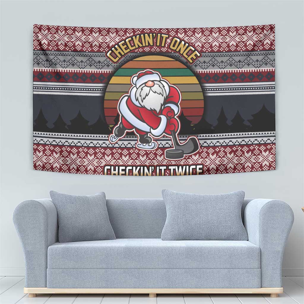 Hockey Checking It Once Checking It Twice Tapestry Santa Playing Ice Hockey Christmas DT04 - Wonder Print Shop