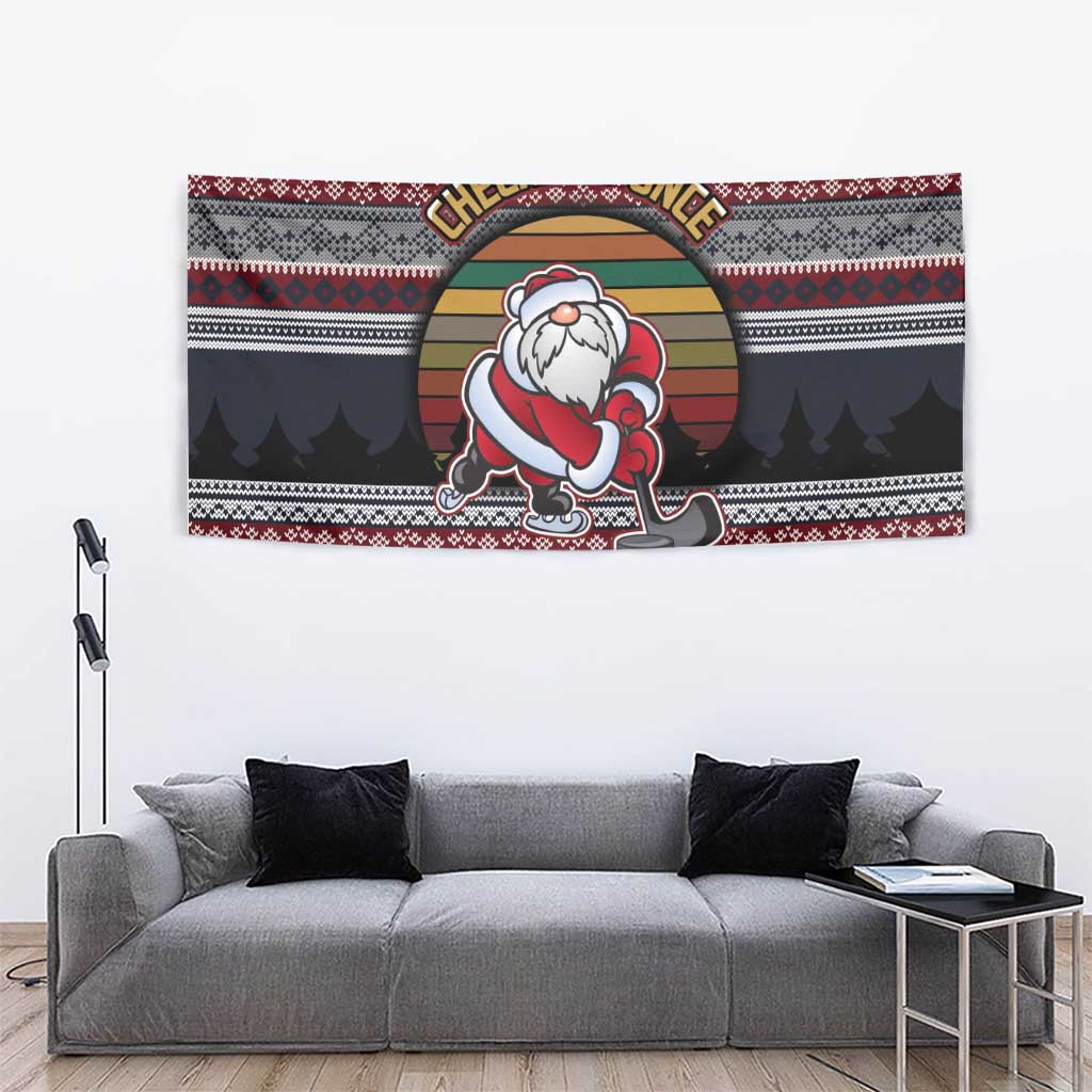 Hockey Checking It Once Checking It Twice Tapestry Santa Playing Ice Hockey Christmas DT04 - Wonder Print Shop