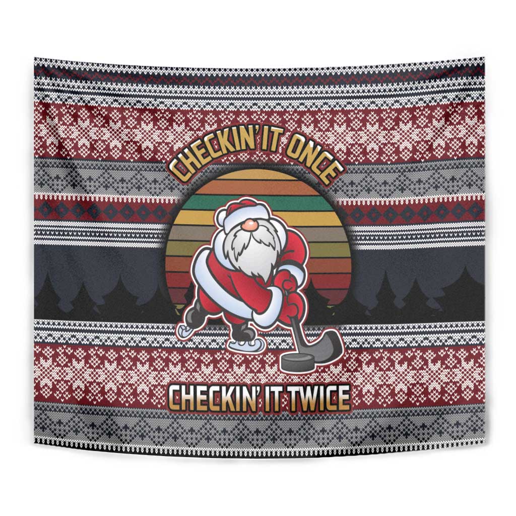 Hockey Checking It Once Checking It Twice Tapestry Santa Playing Ice Hockey Christmas DT04 - Wonder Print Shop