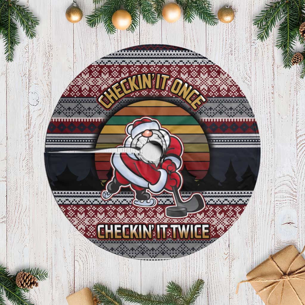 Hockey Checking It Once Checking It Twice Tree Skirt Santa Playing Ice Hockey Christmas DT04 - Wonder Print Shop