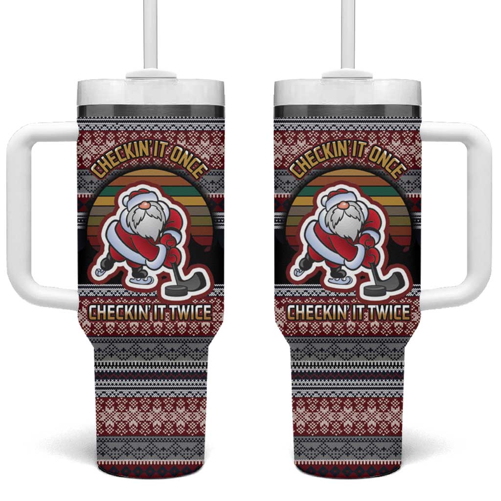 Hockey Checking It Once Checking It Twice Tumbler With Handle Santa Playing Ice Hockey Christmas DT04 - Wonder Print Shop