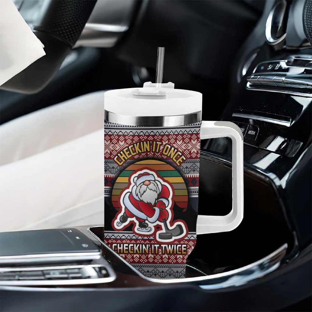 Hockey Checking It Once Checking It Twice Tumbler With Handle Santa Playing Ice Hockey Christmas DT04 - Wonder Print Shop