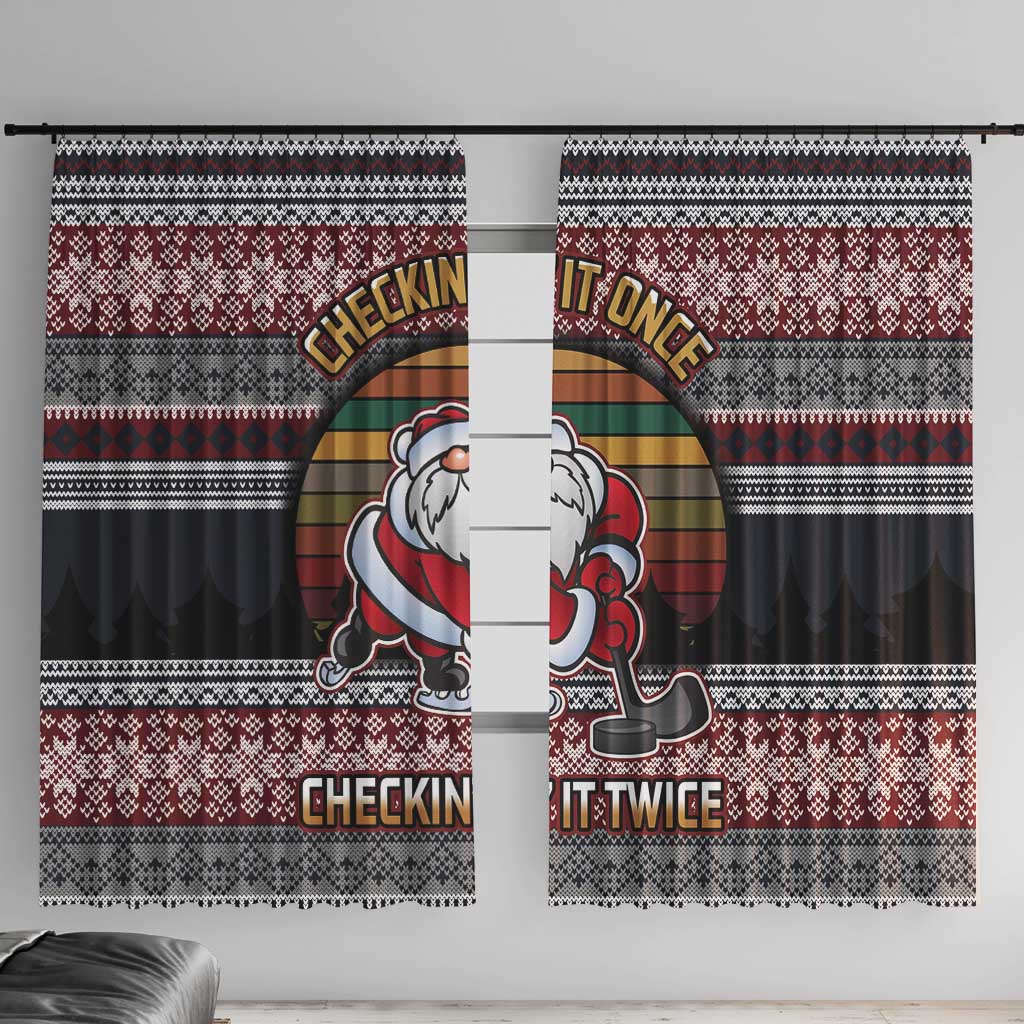 Hockey Checking It Once Checking It Twice Window Curtain Santa Playing Ice Hockey Christmas DT04 - Wonder Print Shop