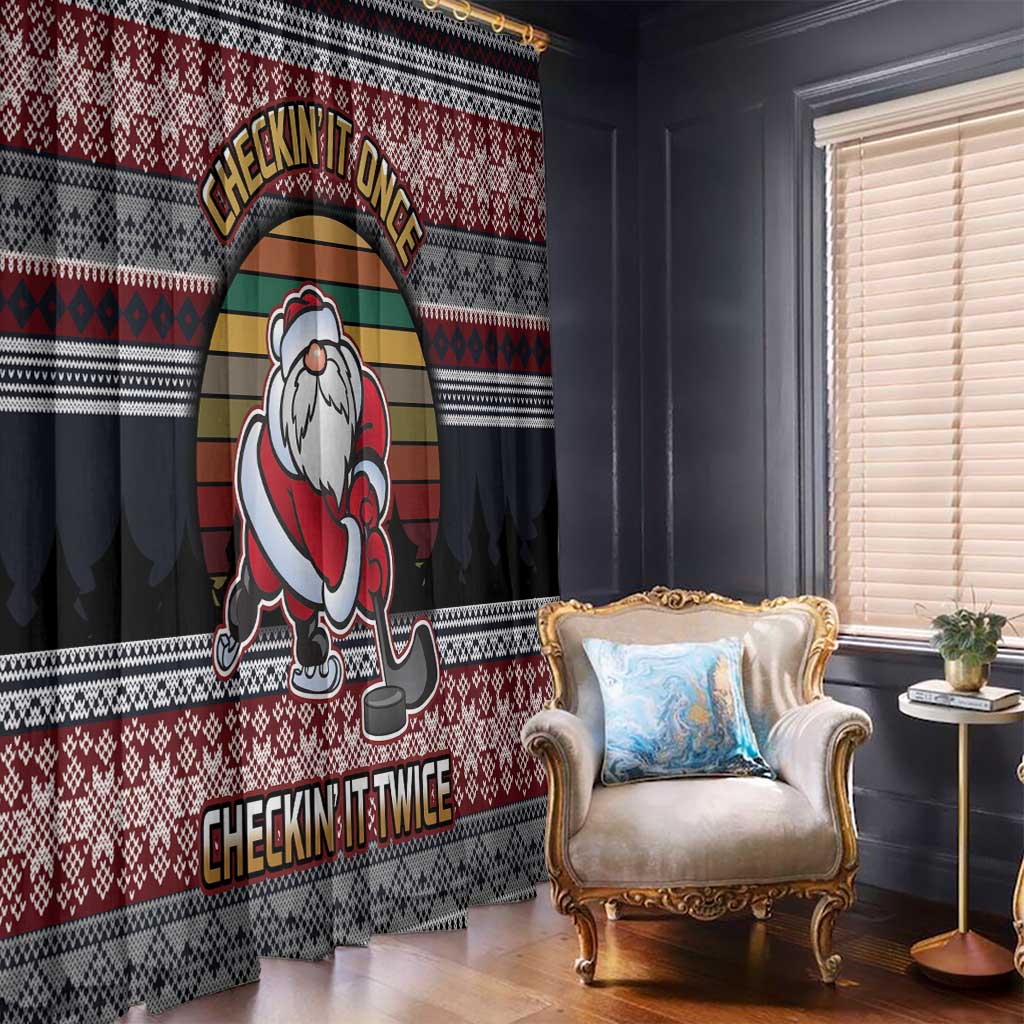 Hockey Checking It Once Checking It Twice Window Curtain Santa Playing Ice Hockey Christmas DT04 - Wonder Print Shop