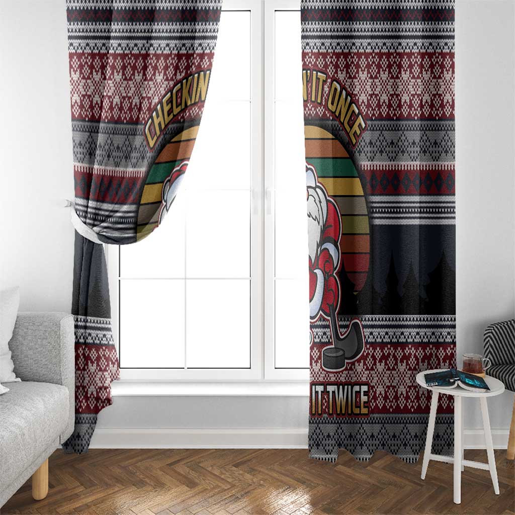 Hockey Checking It Once Checking It Twice Window Curtain Santa Playing Ice Hockey Christmas DT04 - Wonder Print Shop